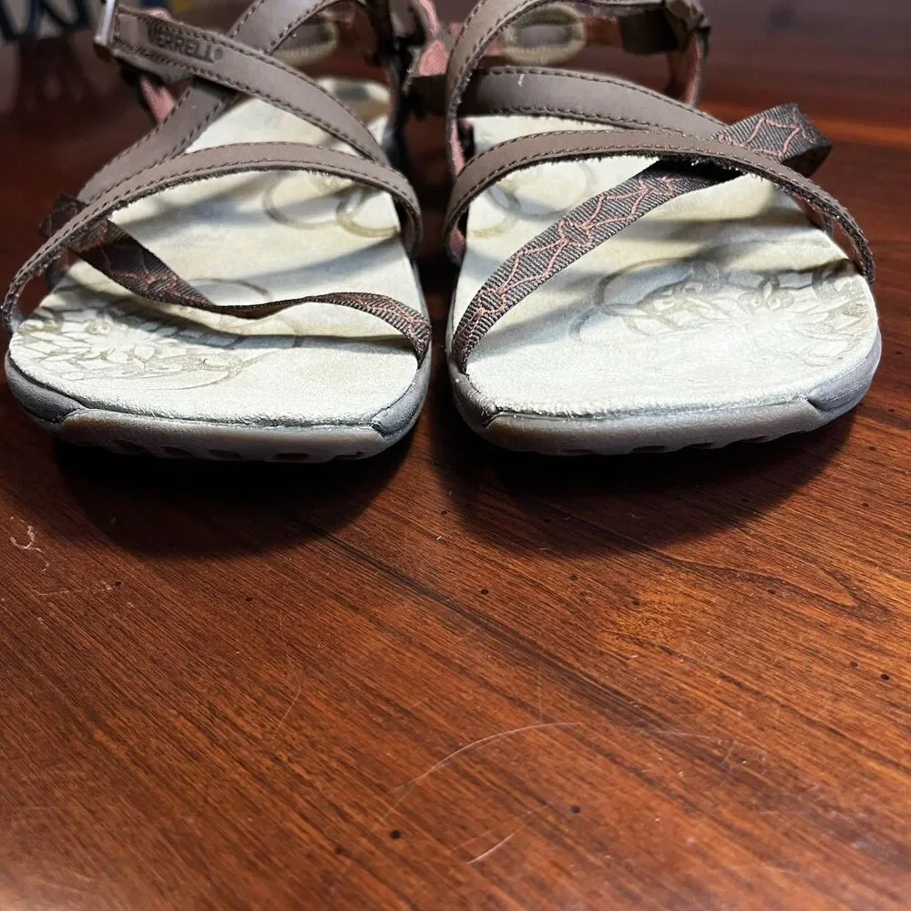Merrell Sandals Women 10 Jacardia Dark Earth Strappy Leather Hiking Trail J57606